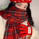 FOX.G圣誕紅色圍巾女士披肩冬款外搭2025秋冬新款女生生日禮物送女朋友 圣誕紅格子條紋圍巾