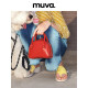MUVA原创设计师波士顿包 真皮手提包女小包包单肩斜挎包2023新款 派对红
