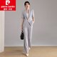 皮爾卡丹（pierre cardin）短袖西裝外套女夏季薄款2025新款面試正裝職業(yè)闊腿褲西服套裝夏天 灰色西裝+闊腿褲 L