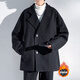 GQWWQX德式短款呢子大衣感男秋冬日系cityboy毛呢西裝外套潮 FF07黑色加棉 加厚 L