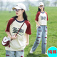 方糖姑娘初中學生時尚女孩套裝高中女生夏裝少女大童短袖時髦牛仔褲兩件套 23251TLX白色上衣+23266牛仔褲 L