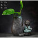 桌面擺件陶瓷 禪意小和尚茶寵擺件創(chuàng)意綠蘿水培植物小花器辦公桌裝飾擺件水培花瓶 哥窯花器隨緣