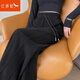 紅蜻蜓窄版闊腿褲女2025春秋新款休閑長(cháng)褲女加絨春季運動(dòng)直筒褲子 689#黑色長(cháng)褲- 常規 2XL