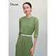 迪圖優(yōu)雅知性氣質(zhì)連衣裙女2023春夏新款純色圓領(lǐng)飄逸收腰顯瘦百褶裙子 綠色 M