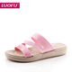 羅敷（Luo Fu）羅敷涼鞋女夏2022新款平底百搭韓版時(shí)尚外穿涼拖鞋防滑涼鞋 粉色 39