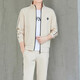 高端品牌男士運動(dòng)套裝春秋季時(shí)尚休閑三件套中年帥氣男裝運動(dòng)服 91米色 2XL 適合135到155斤