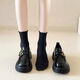 金日滿(mǎn)學(xué)院風(fēng)樂(lè )福鞋復古瑪麗珍鞋小皮鞋增高女厚底單鞋學(xué)生皮鞋一腳蹬 厚底搭扣樂(lè )福鞋黑色38碼