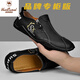 西域駱駝（VANCAMEL）意大利進(jìn)口高檔真軟皮休閑鞋皮鞋男軟底軟面一腳蹬駕車(chē)懶人豆豆鞋 黑色 標準皮鞋碼 40