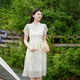 布符夏季新品國(guó)風(fēng)灰暈染印花側(cè)褶連衣裙流行顯瘦氣質(zhì)裙子女 灰暈染 XL