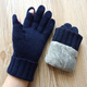 歐伊萊米秋冬季羊毛毛線(xiàn)通用情侶款加絨加厚手套開(kāi)口露兩指觸摸屏開(kāi)車(chē)防寒 男款藏青色-A65