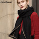 Ceokue羊毛圍巾女薄款歐美風(fēng)100%純羊絨秋冬季純色百搭披肩兩用 黑色