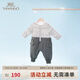 英氏（YEEHOO）【商場同款】嬰兒衣服男女寶寶連身衣冬裝保暖爬服哈衣秋冬款 深花灰YRHAJ41297A 73cm