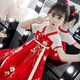艾諾輪女童漢服夏兒童唐裝漢服中國(guó)風(fēng)夏裝裙子夏季女孩仙女飄逸古裝襦裙 漢服繡花連衣裙 紅色 120 建議身高110CM