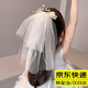 邁米德兒童頭紗女童公主發(fā)飾皇冠冰雪公主生日發(fā)夾花童蝴蝶結婚紗頭飾 米色飄紗