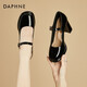 達芙妮（DAPHNE）高跟鞋女2024新款春秋法式復古粗跟單鞋晚晚鞋jk小皮鞋瑪麗珍鞋子 黑色 7.5cm 34 標準碼