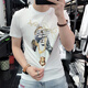 UHUW男裝短袖t恤男圓領(lǐng)夏季新款冰絲燙鉆男士潮流重工印花半袖 白色 125斤以下(M)