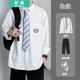 愛(ài)洛斯汀堡（Elos Castle）春秋季外套白襯衫男長(zhǎng)袖情侶裝dk制服男標(biāo)版學(xué)生韓版潮流一套衣服 藍(lán)白領(lǐng)帶襯衫【三件套】 XL