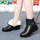 卡帝樂(lè )鱷魚(yú)（CARTELO）媽媽棉鞋女冬加絨加厚真皮中老年女棉皮鞋平底皮毛一體短靴女大碼 黑色【頭層牛皮 全羊毛到腳尖】 38