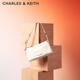 CHARLES&KEITH褶皺油蠟皮斜挎小方包手提包腋下包女士生日禮物CK2-80160183 Cream奶白色 S