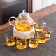 康韻 花草茶具煮茶保溫花茶耐熱玻璃茶壺陶瓷溫茶爐蠟燭加熱底座家用茶壺溫茶器 09款玲瓏底座（白）帶燭托+花茶壺+6杯