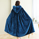 合雨（heyu）毛毯披風(fēng)打坐冬季加厚保暖辦公室午睡斗篷珊瑚絨懶人大披肩毯子 深藍色  120cmX230cm-均碼(雙層加厚)