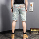 衣然呈品刺繡牛仔短褲男夏季ins復古潮牌直筒修身韓版破洞潮流五分褲子男 淺藍色 30【建議120-130斤】