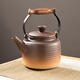 容山堂粗陶圍爐煮茶壺陶瓷燒水壺茶壺泡茶家用煮水壺煮茶爐套裝 粗陶火焰燒提梁壺-玄紋德鐘