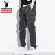 花花公子（PLAYBOY）牛仔褲男寬松新品韓版潮流休閑長(cháng)褲子男士百搭青年哈倫束腳男褲 黑色   M
