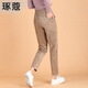 琢蔲3558褲子女中高腰顯瘦鹽系休閑女褲寬松哈倫褲時(shí)尚小腳九分女褲子 卡其色 L