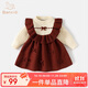 班喜迪女童連衣裙秋裝2025新款洋氣寶寶周歲禮服兒童毛衣公主裙春秋裙子 紅色 80 cm