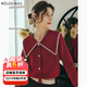 Olrain歐芮兒大翻領(lǐng)毛衣女春裝新款復古泡泡袖上衣 紅色 M