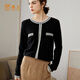 鹿王（KING DEER）羊絨衫女100%山羊絨圓領(lǐng)小香風(fēng)金絲編織拼色秋冬針織毛衣女 黑色 XL