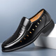 世珍羊皮鞋男夏季透氣男士休閑商務(wù)正裝鞋鏤空洞洞涼鞋大碼套腳爸爸鞋 黑色鏤空款 40