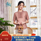 布符夏季新款復(fù)古刺繡精致時(shí)尚氣質(zhì)百搭中式領(lǐng)風(fēng)琴褶T恤女 絳紗 M