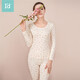 愛(ài)帝【棉柔親膚】女士保暖內衣文藝淑女印花清新保暖衣秋衣秋褲套裝 杏色-7611 XXL(175/150)