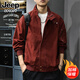 JEEP SPIRIT吉普立領(lǐng)紅色工裝男夾克外套男美式復古2025新款上衣秋冬刺繡休閑 紅色加棉 XL 合適體重145-160斤