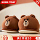 Home Story X LINE FRIENDS聯(lián)名秋冬季棉拖鞋毛絨卡通布朗熊莎莉女室內居家居情侶 布朗熊-全包 41-42碼(適合40-41碼)