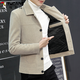 啄木鳥(niǎo)夾克男2025新款春秋季男士上衣時(shí)尚毛呢純色外套男翻領(lǐng)休閑男裝 卡其色 2XL 建議（130-150）