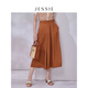 JESSIE時(shí)尚高腰寬松壓褶七分闊腿休閑褲女春夏新款 咖啡色 S
