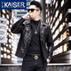 凱撒（KAISER）小牛皮真皮皮衣男2025秋冬新款真皮皮夾克男油蠟牛皮油臘皮夾克潮 黑色 3XL (185) (適合155-170斤)
