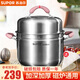 蘇泊爾（SUPOR）不銹鋼湯鍋304加厚復(fù)底煮粥鍋燉湯拉面電磁爐燃氣通用 湯蒸多用鍋【取盤器+蒸布】 24cm
