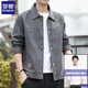 羅蒙夾克外套男士休閑套裝春秋季新款韓版一套高級(jí)感青年休閑衣服男裝 J06深灰外套+棉白T XL 推薦120-140斤