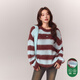 CHUU條紋針織衫女2025冬季新品韓范高妹毛絨寬松辣妹基礎刺繡毛衣 紅色條紋 均碼
