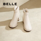 百麗（Belle）優(yōu)雅舒適羊皮時(shí)裝靴女商場(chǎng)同款顯瘦短靴B9B1DDD4 米白 36 (230mm)