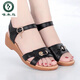 啄木鳥(niǎo)媽媽涼鞋女夏天2026新款軟皮坡跟舒適平底中老年防滑軟底中年女鞋 黑色 38