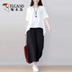 啄木鳥(niǎo)套裝女2025夏新款寬松大碼時(shí)尚休閑遮肉減齡兩件套女裝夏季洋氣 白衣+黑褲【套裝】 2XL【建議130-145斤】