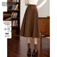 熙世界（sllsky）赫本風(fēng)棕色半身裙女秋冬新款高腰氣質(zhì)中長(cháng)裙a字百褶裙子 摩卡棕 M