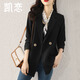 凱戀小西裝外套時(shí)尚百搭顯瘦氣質(zhì)通勤休閑雙排扣女士秋季西裝上衣P389 黑色 L