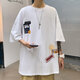 大魚(yú)界線(xiàn)t恤男潮流學(xué)生bf原宿風(fēng)寬松ulzzang短袖上衣服男笑臉印花體恤衫男 白色 L(125-135斤）