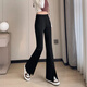 魔之韻微喇叭褲子休閑馬蹄褲西裝褲女高腰顯瘦彈力開(kāi)叉春秋薄款女裝171 黑色長(cháng)褲 不加絨 3XL